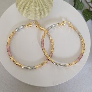 Tricolor Gold Filled Hoop Earrings Diamond Cut Design